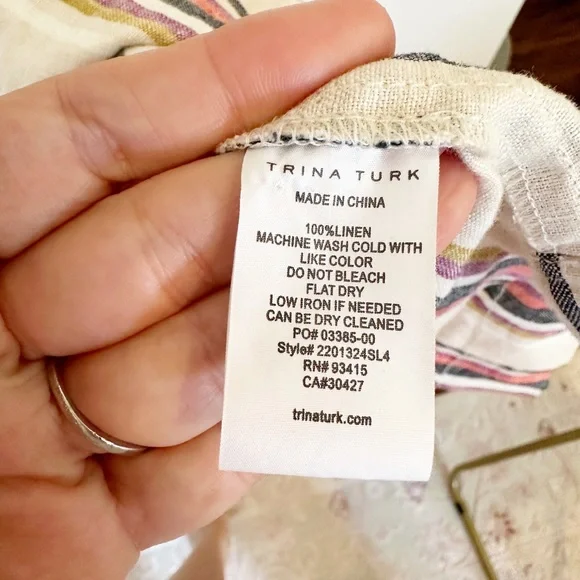 NWT Trina Turk Out of Office Play Dress Linen Ruffle Striped Flutter Sleeve L - Picture 6 of 7